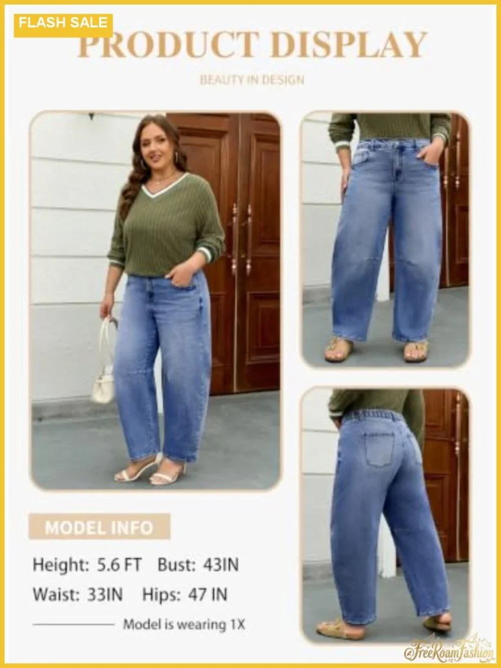Plus Size High Rise Wide Leg Barrel Jeans Stretchy Denim Pull-On